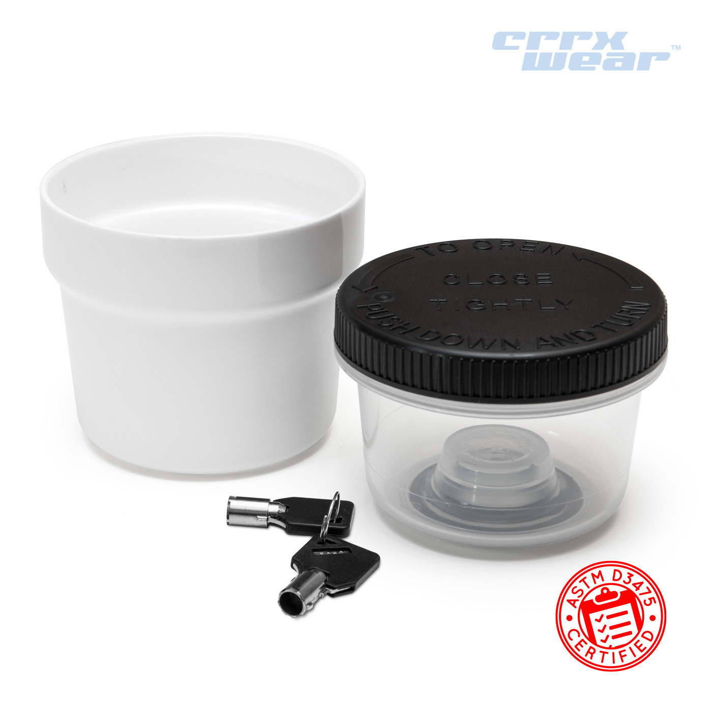 CRRXWear™ 60 Dram Locking Container w/ 2 Keys - MOQ 50,000