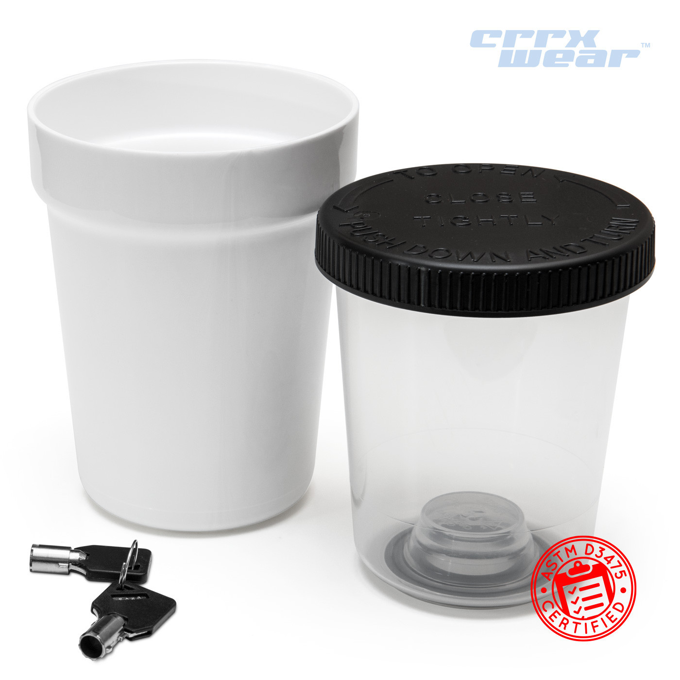 CRRXWear™ 90 Dram Locking Container w/ 2 Keys - MOQ 50,000